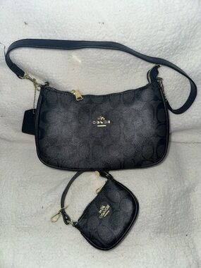 Coach Black Signature C Jacquard Crossbody with Gold Hardware and mini bag